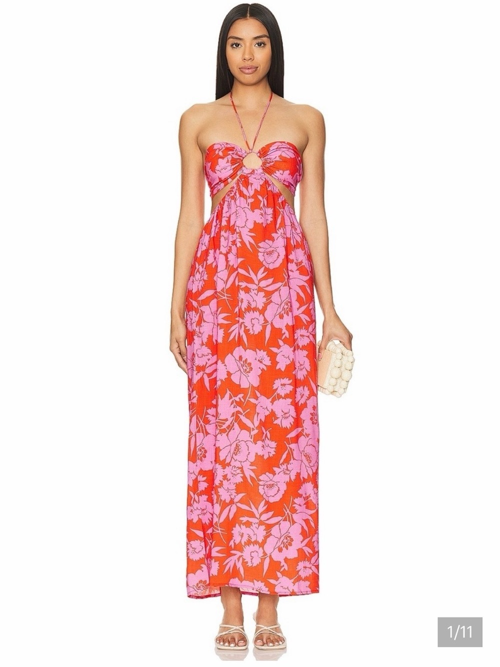Pink & Red Floral Halter Maxi Dress